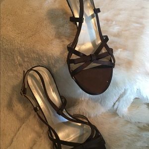 Brown Satin Strappy Heeled Sandal